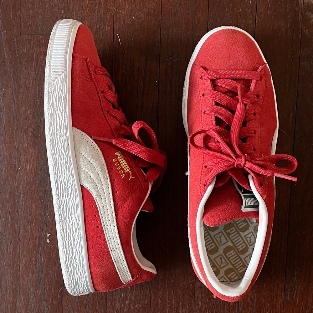 Puma Red Suede Low-Top Sneakers